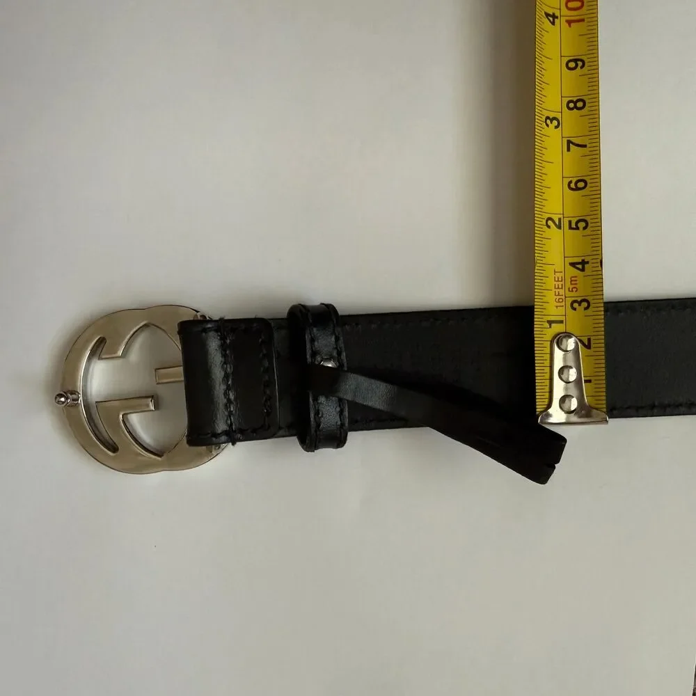Gucci GG interlocking black leather belt unisex size 80/32 authentic with COA